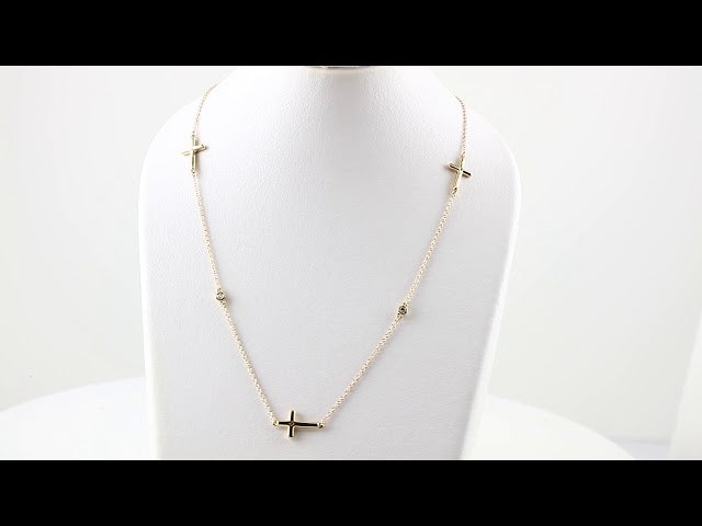 14K Yellow Gold 1/10 CTW Natural Diamond 5-Station Cross 16-18â€ Necklace