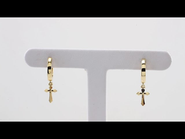 14K Yellow Gold 20.1 mm Cross Hinged Hoop Earrings