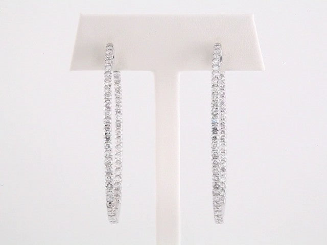 14K White Gold 5 CTW Natural Diamond Inside-Outside 51 mm Hoop Earrings