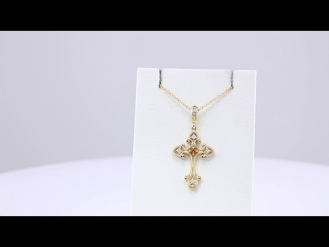 14K Yellow Gold Natural Citrine & .06 CTW Natural Diamond Cross 16-18" Necklace