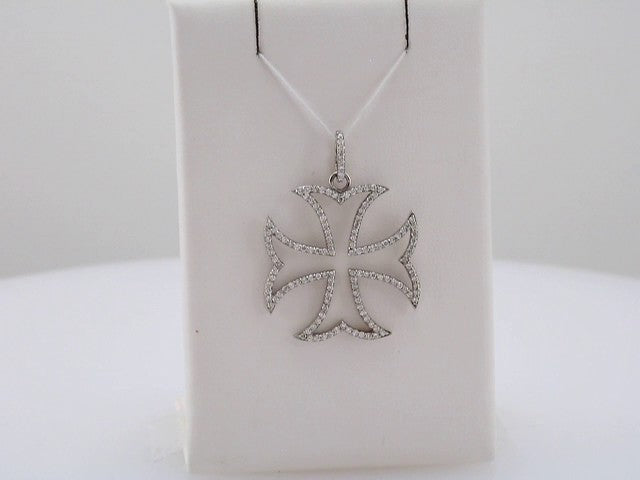 14K White Gold 3/4 CTW Natural Diamond Maltese Cross Pendant