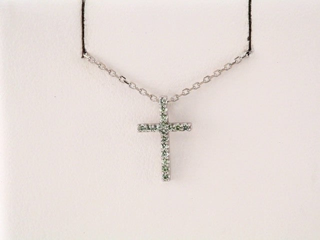 14K White Gold Natural Peridot Petite Cross 16" Necklace