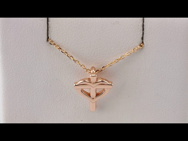 14K Rose Gold Youth Cross with Heart 15" Necklace