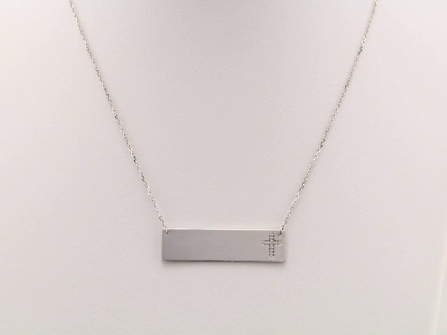 14K White Gold .025 CTW Natural Diamond Engravable Cross 16-18" Necklace