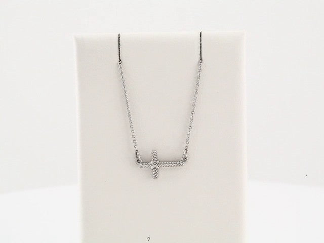 14K White Gold Sideways Rope Cross 16 1/2" Necklace
