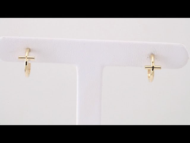 14K Yellow Gold 11.8 mm Cross Hoop Earrings