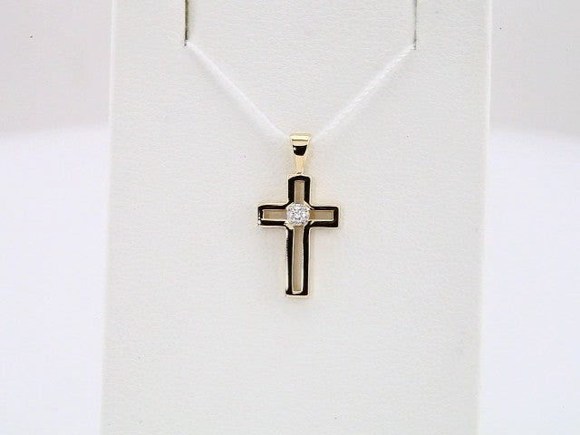 14K Yellow/White Gold .025 CT Natural Diamond Cross Pendant