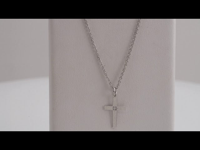 14K White Gold .0075 CT Natural Diamond Cross 18" Necklace