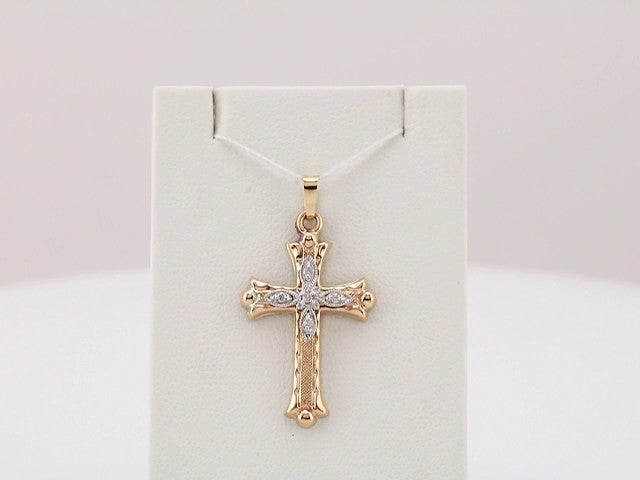 14K Yellow/White Gold .05 CTW Natural Diamond Hollow Cross Pendant