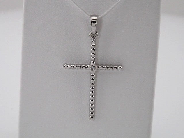 Platinum 33.3x17.6 mm .03 CTW Natural Diamond Beaded Cross Pendant