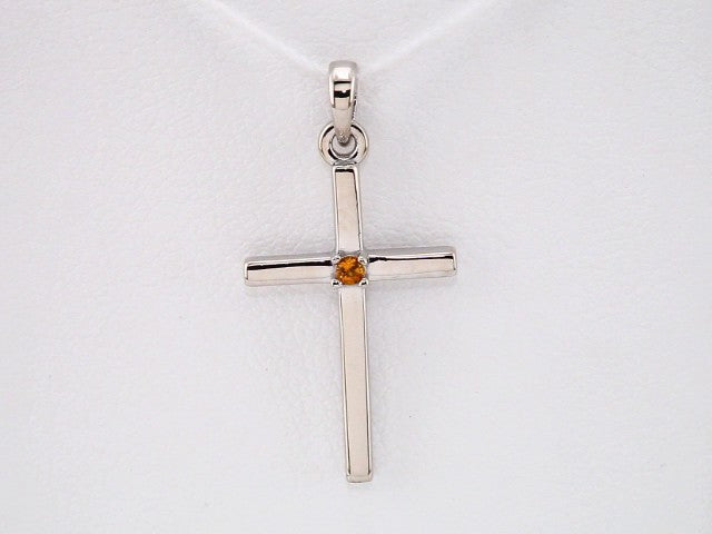 14K White Gold Natural Citrine Cross Pendant