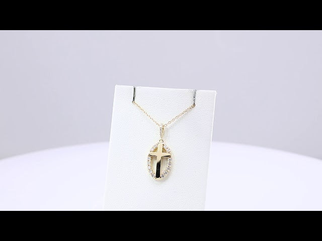 14K Yellow Gold 1/5 CTW Natural Diamond Halo-Style Cross 16-18" Necklace
