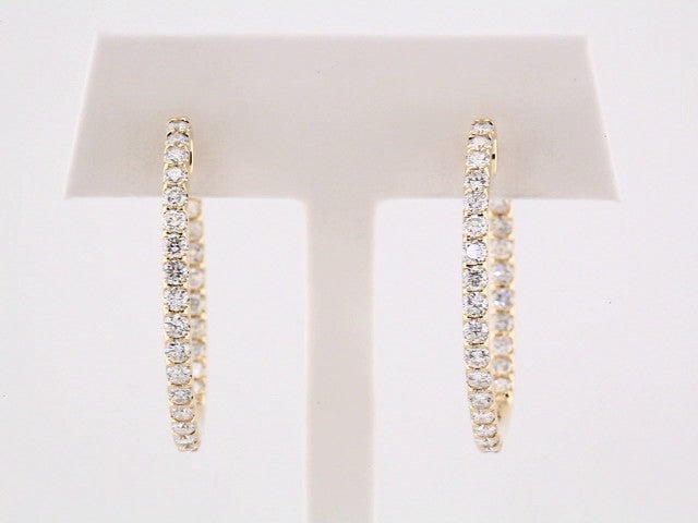 14K Yellow Gold 3 CTW Natural Diamond Inside-Outside 35.3 mm Hoop Earrings