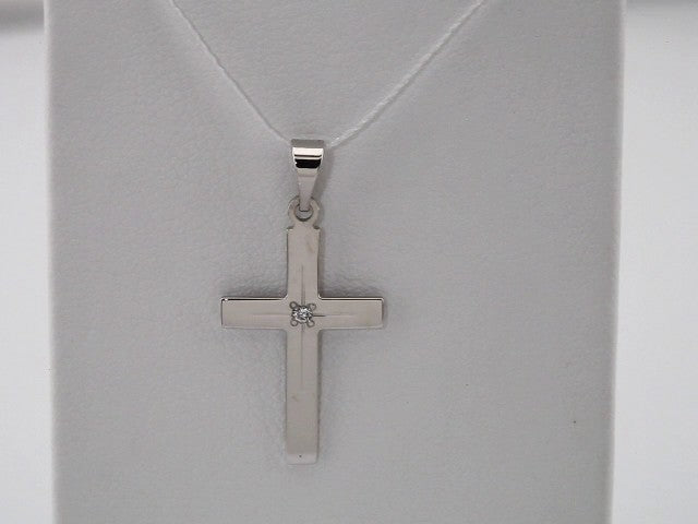 14K White Gold .01 CT Natural Diamond Cross 18" Necklace