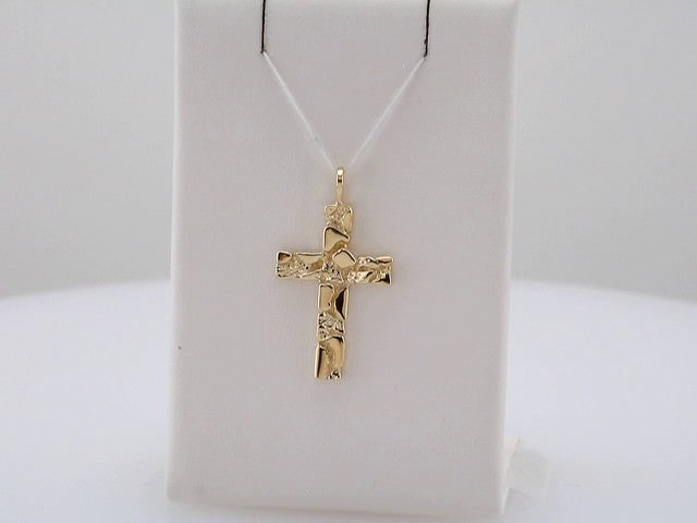 14K Yellow Gold Nugget Cross Pendant