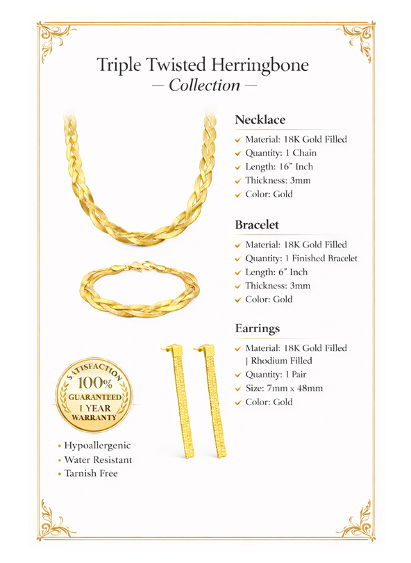 Triple Twisted Herringbone 18K Gold Filled Collection